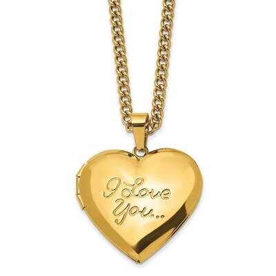 Yellow Ip I Love You Heart Locket 24 Inch Necklace Stainless Steel Polished SRN2785-24 by Chisel, M…