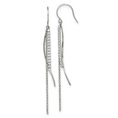 CZ Diamond Multi Strand Dangle Shepherd Hook Earrings Stainless Steel Polished SRE1550 by Chisel, M…