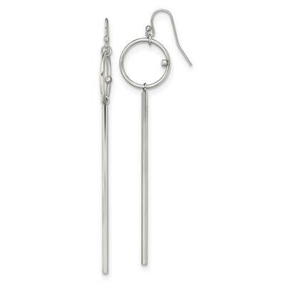 Circle with Crystal Accent Bar Dangle Earrings Stainless Steel Polished SRE1401 by Chisel, MPN: SRE…