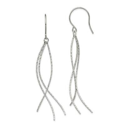 Textured Dangle Shepherd Hook Earrings Stainless Steel Polished SRE1369 by Chisel, MPN: SRE1369, 19…