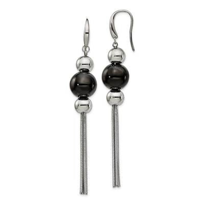 Black Ip-Plated Dangle Shepherd Hook Earrings Stainless Steel Polished SRE1332 by Chisel, MPN: SRE1…