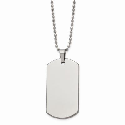 Polished Dog Tag 24 Inch Necklace Tungsten TUN101-24 by Chisel, MPN: TUN101-24, 883957894966