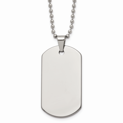 Polished Dog Tag 22 Inch Necklace Tungsten TUN100-22 by Chisel, MPN: TUN100-22, 883957718286