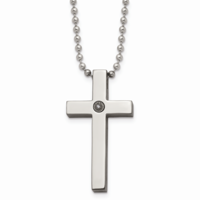 Polished 1/2pt. Diamond Cross Necklace Titanium TBN156-22 by Chisel, MPN: TBN156-22, 191101390234