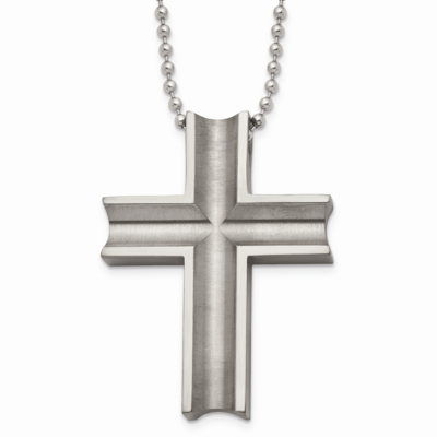 Polished Cross Necklace Titanium TBN154-24 by Chisel, MPN: TBN154-24, 883957484365