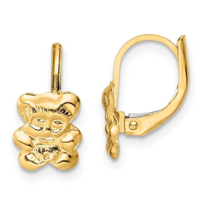 Teddy Bear Leverback Earrings 14k Gold Polished SE3022