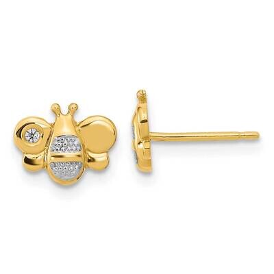 White Rhodium CZ Diamond Bee Post Earrings 14k Gold Polished SE3016 by Madi K, MPN: SE3016, 8839579…
