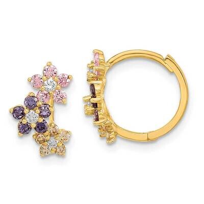 Hinged Flower Multicolor CZ Diamond Hoop Earrings 14k Gold SE3012 by Madi K, MPN: SE3012, 883957977…