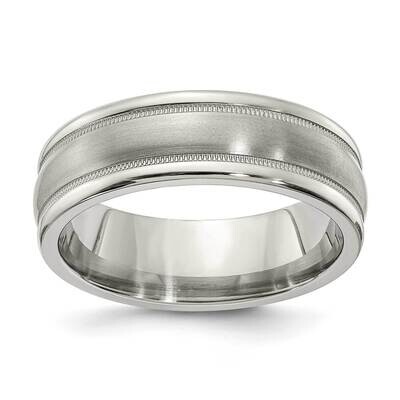 Edward Mirell Titanium Brushed &amp; Polished Tri Dome Milgrain 7mm Engravable Band EMR155-7MM by Edwar…