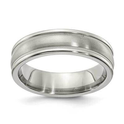 Edward Mirell Titanium Brushed &amp; Polished Tri Dome Milgrain 6mm Engravable Band EMR155-6MM by Edwar…