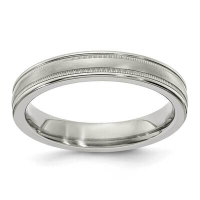 Edward Mirell Titanium Brushed &amp; Polished Tri Dome Milgrain 4mm Engravable Band EMR155-4MM by Edwar…