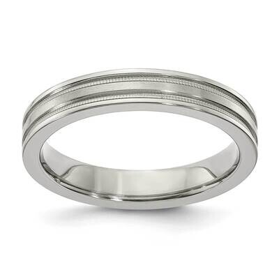 Edward Mirell Titanium Brushed &amp; Polished Flat Milgrain 4mm Engravable Band EMR145-4MM by Edward Mi…