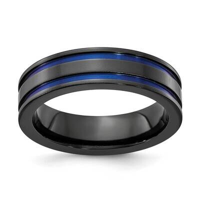Edward Mirell Titanium Black Ti Grooved Blue Anodized 6mm Engravable Band EMR108-6MM by Edward Mire…
