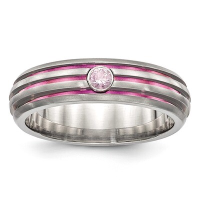 Edward Mirell Titanium Trpl Groove Pink Anodized &amp; Pink Sapphire Ring by Edward Mirell, MPN: EMR273,