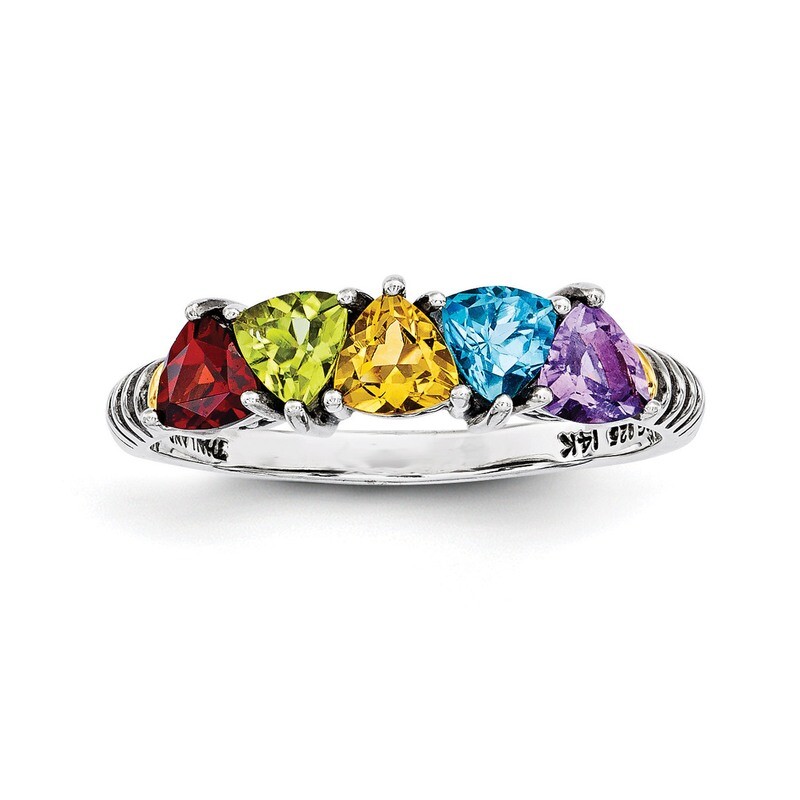 5 Birthstones & 14k Five-stone Mother's Ring Sterling Silver QMR19/5-10