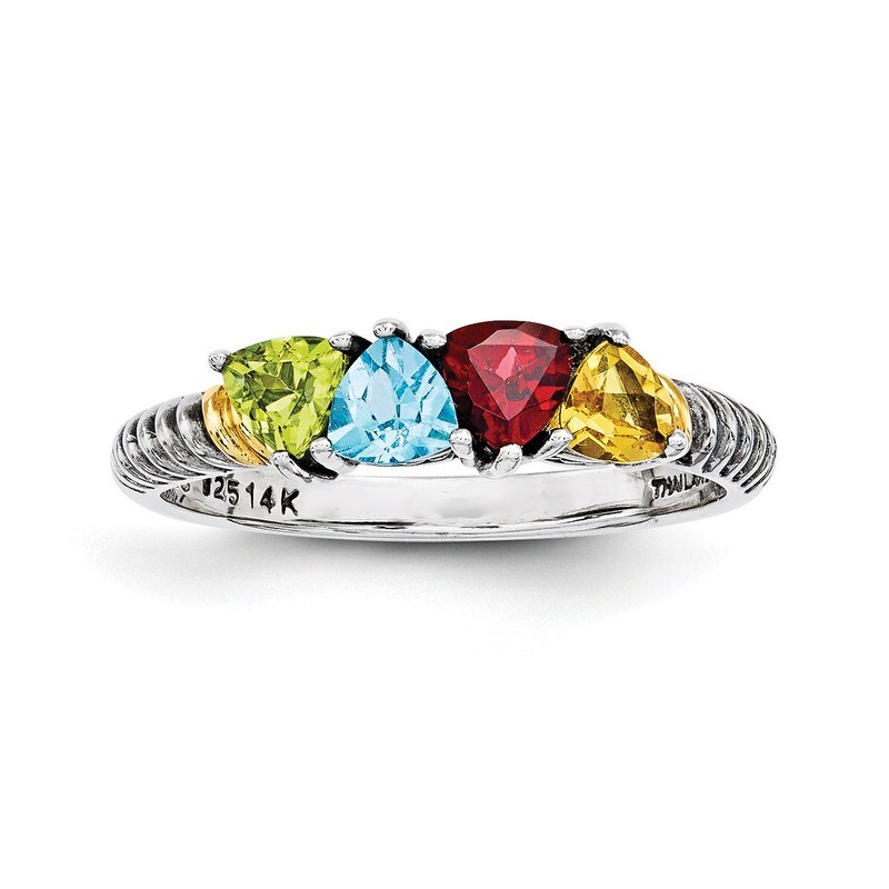 4 Birthstones & 14k Four-stone Mother's Ring Sterling Silver QMR19/4-10