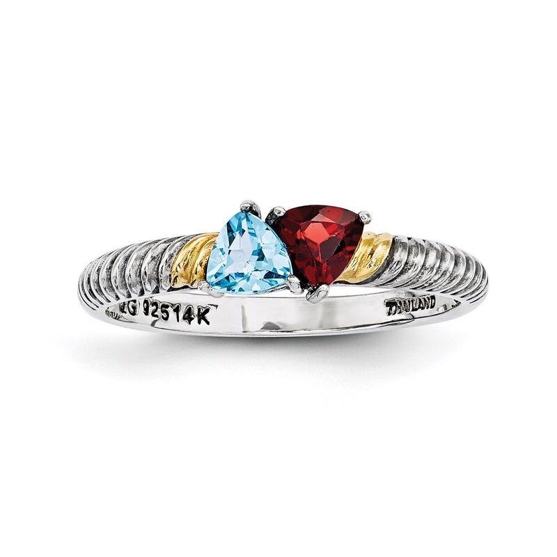 2 Birthstones & 14k Two-stone Mother's Ring Sterling Silver QMR19/2-10