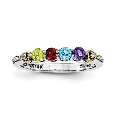 4 Birthstones &amp; 14k Four-stone and Diamond Mother&#39;s Semi-Mount Ring Sterling Silver QMR18/4-10, MPN…