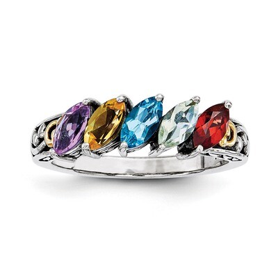 5 Birthstones &amp; 14k Five-stone Mother&#39;s Ring Sterling Silver QMR17/5-10, MPN: QMR17/5-10, 886774243…