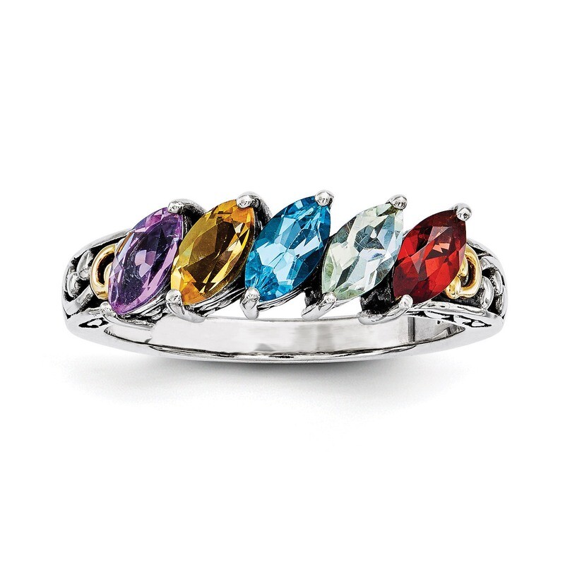 5 Birthstones &amp; 14k Five-stone Mother&#39;s Ring Sterling Silver QMR17/5-10