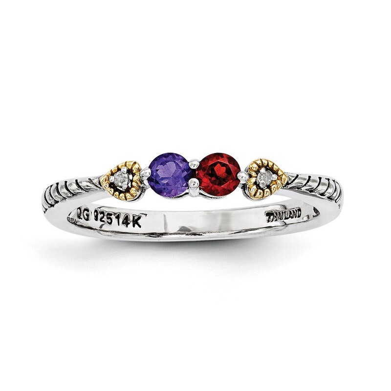 2 Birthstones & 14k Two-stone and Diamond Mother's Semi-Mount Ring Sterling Silver QMR18/2-10