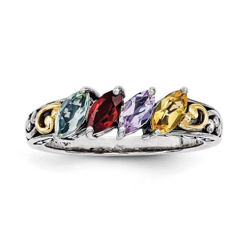 4 Birthstones &amp; 14k Four-stone Mother&#39;s Ring Sterling Silver QMR17/4-10