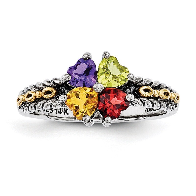 4 Birthstones &amp; 14k Four-stone Mother&#39;s Ring Sterling Silver QMR16/4-10