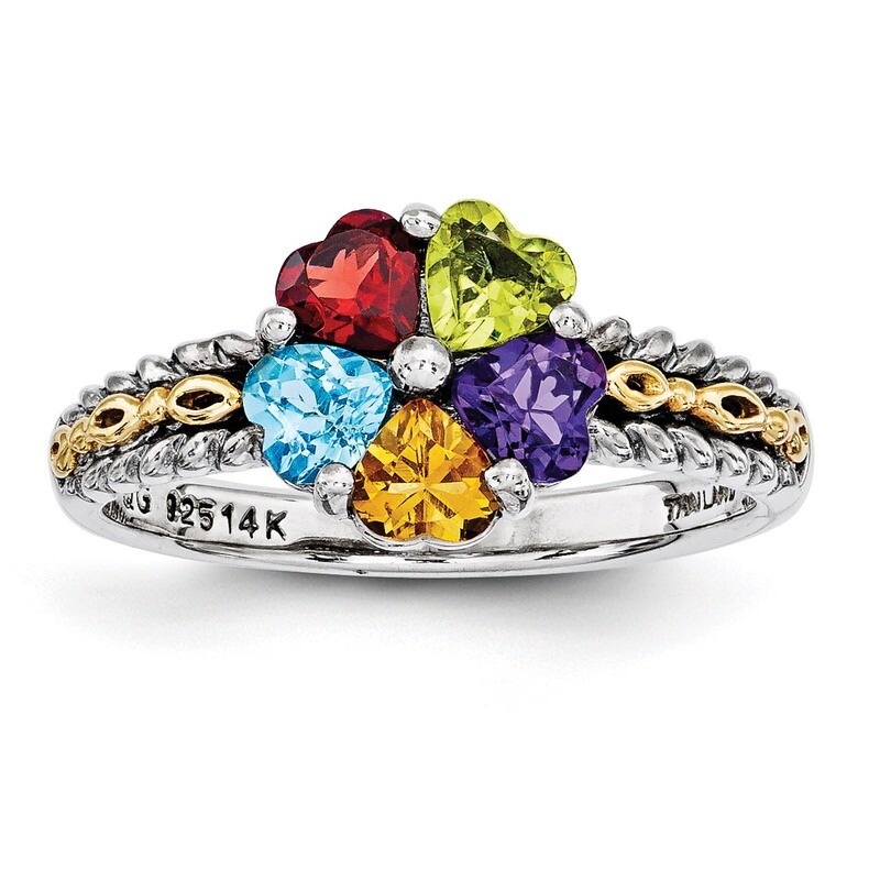 5 Birthstones & 14k Five-stone Mother's Ring Sterling Silver QMR16/5-10