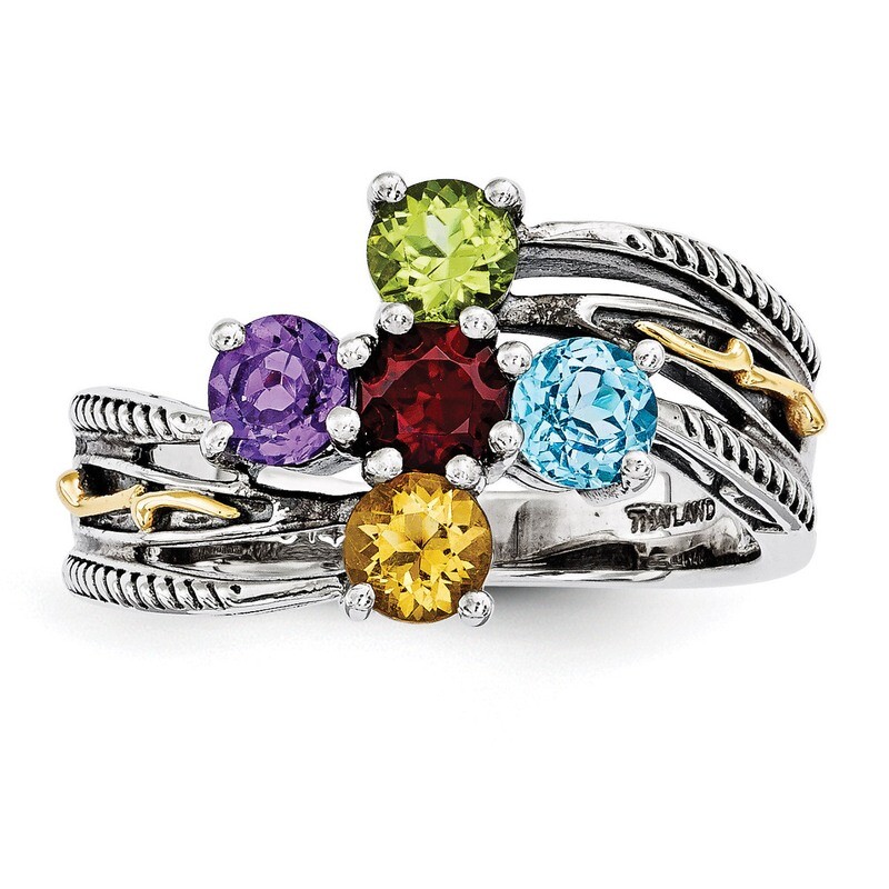 5 Birthstones & 14k Five-stone Mother's Ring Sterling Silver QMR15/5-10