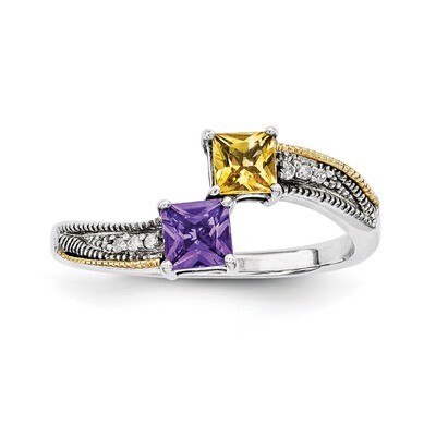 2 Birthstones &amp; 14k Two-stone and Diamond Mother&#39;s Semi-Mount Ring Sterling Silver QMR12/2-10, MPN:…