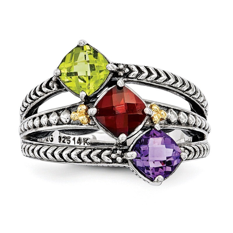 3 Birthstones &amp; 14k Three-stone Mother&#39;s Ring Sterling Silver QMR11/3-10