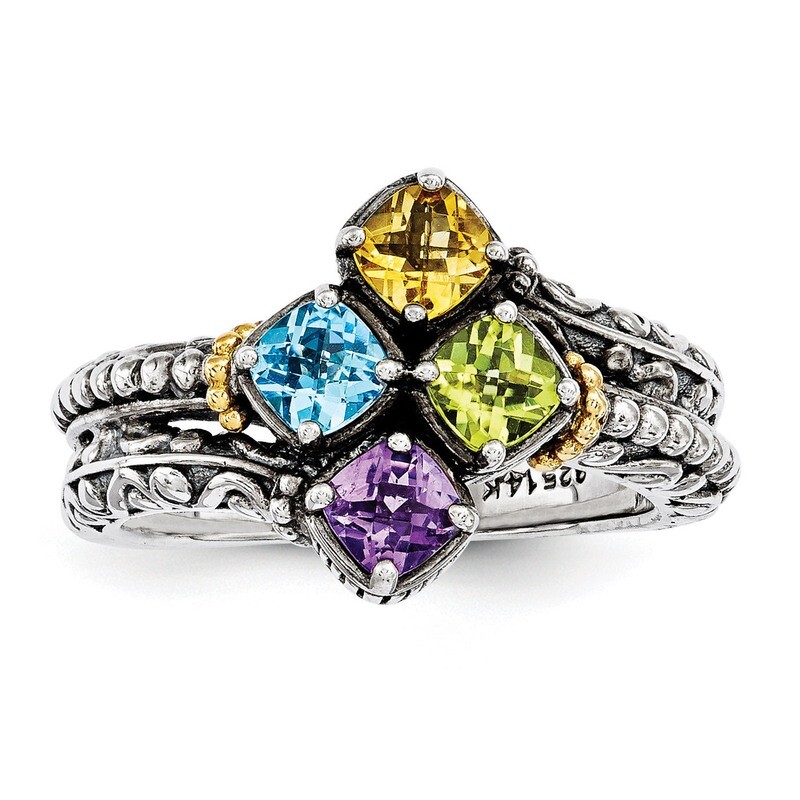 4 Birthstones &amp; 14k Four-stone Mother&#39;s Ring Sterling Silver QMR10/4-10