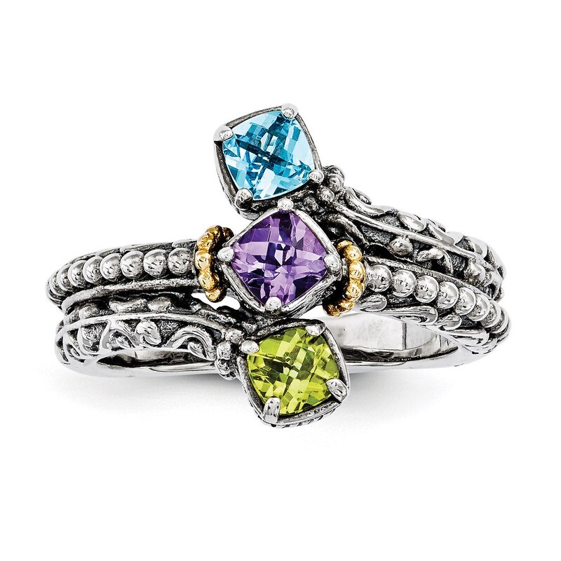 3 Birthstones &amp; 14k Three-stone Mother&#39;s Ring Sterling Silver QMR10/3-10