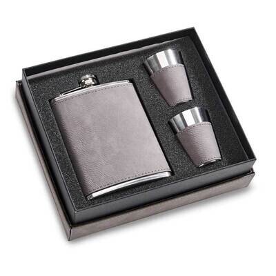 Grey Leatherette Box with 8 oz Flask 2 Cups Gift Set GM21751, MPN: GM21751, 47105023077