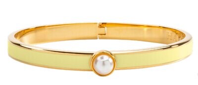 Halcyon Days 6mm Cabochon Pearl Buttercup Gold Hinged Bangle Bracelet HBSCB2006G, MPN: HBSCB2006G,