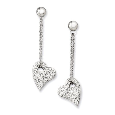 Clear Crystal Heart Post Dangle Earrings - Stainless Steel SRE482 by Chisel, MPN: SRE482, 886774192…