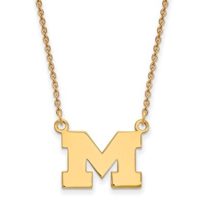 Michigan University of Small Pendant with Necklace 14k Yellow Gold 4Y015UM-18, MPN: 4Y015UM-18, 886…