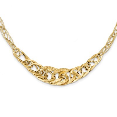 18 Inch Yellow Gold Textured Fancy Link Necklace 14k Gold SF2437-18, MPN: SF2437-18, 191101335273