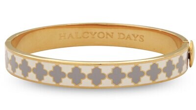 Halcyon Days 1cm Agama Cream &amp; Grey Gold Hinged Bangle Bracelet HBAGA051710G, MPN: HBAGA051710G,