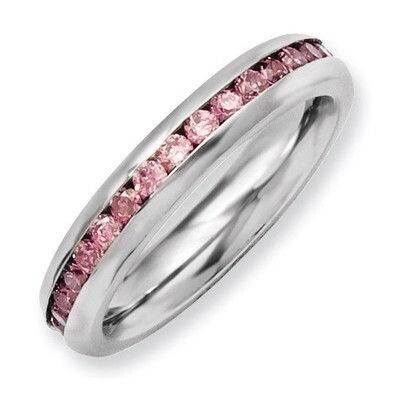4mm June Pink Synthetic Diamond Ring - Stainless Steel SR134 by Chisel, MPN: SR134, 886774191607