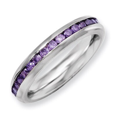 4mm February Purple Synthetic Diamond Ring - Stainless Steel SR131 by Chisel, MPN: SR131, 886774191…