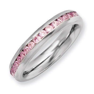 4mm October Pink Synthetic Diamond Ring - Stainless Steel SR138 by Chisel, MPN: SR138, 886774191775
