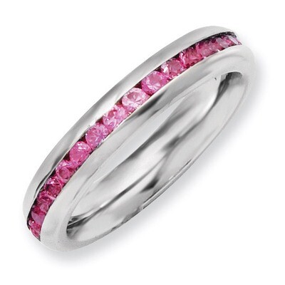 4mm July Dark Pink Synthetic Diamond Ring - Stainless Steel SR133 by Chisel, MPN: SR133, 8867741915…