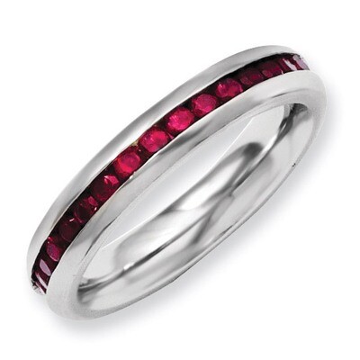 4mm January Dark Red Synthetic Diamond Ring - Stainless Steel SR132 by Chisel, MPN: SR132, 88677419…