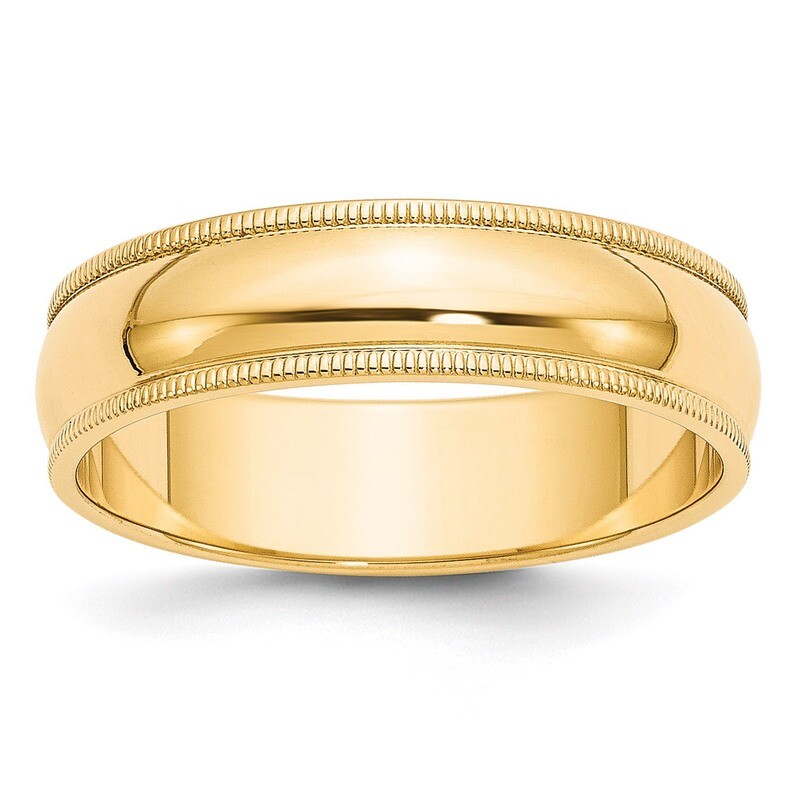 6mm Milgrain Half-Round Wedding Band 14k Gold Engravable M060-10