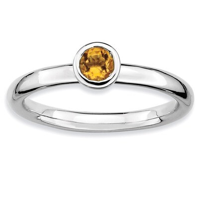 Low 4mm Round Citrine Ring - Sterling Silver QSK506, MPN: QSK506, 886774217796