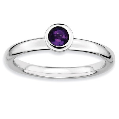 Low 4mm Round Amethyst Ring - Sterling Silver QSK497, MPN: QSK497, 886774007359