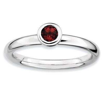Low 4mm Round Garnet Ring - Sterling Silver QSK496, MPN: QSK496, 886774007298