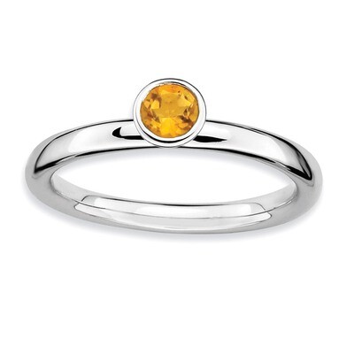 High 4mm Round Citrine Ring - Sterling Silver QSK468, MPN: QSK468, 886774018324
