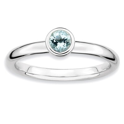 Low 4mm Round Aquamarine Ring - Sterling Silver QSK498, MPN: QSK498, 886774018430
